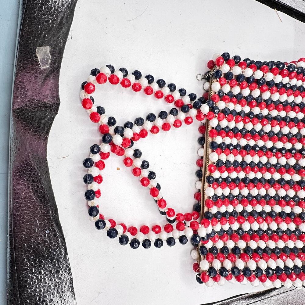 Vintage Red White & Blue Beaded Mini Bag made in Hong Kong - Picture 6 of 12